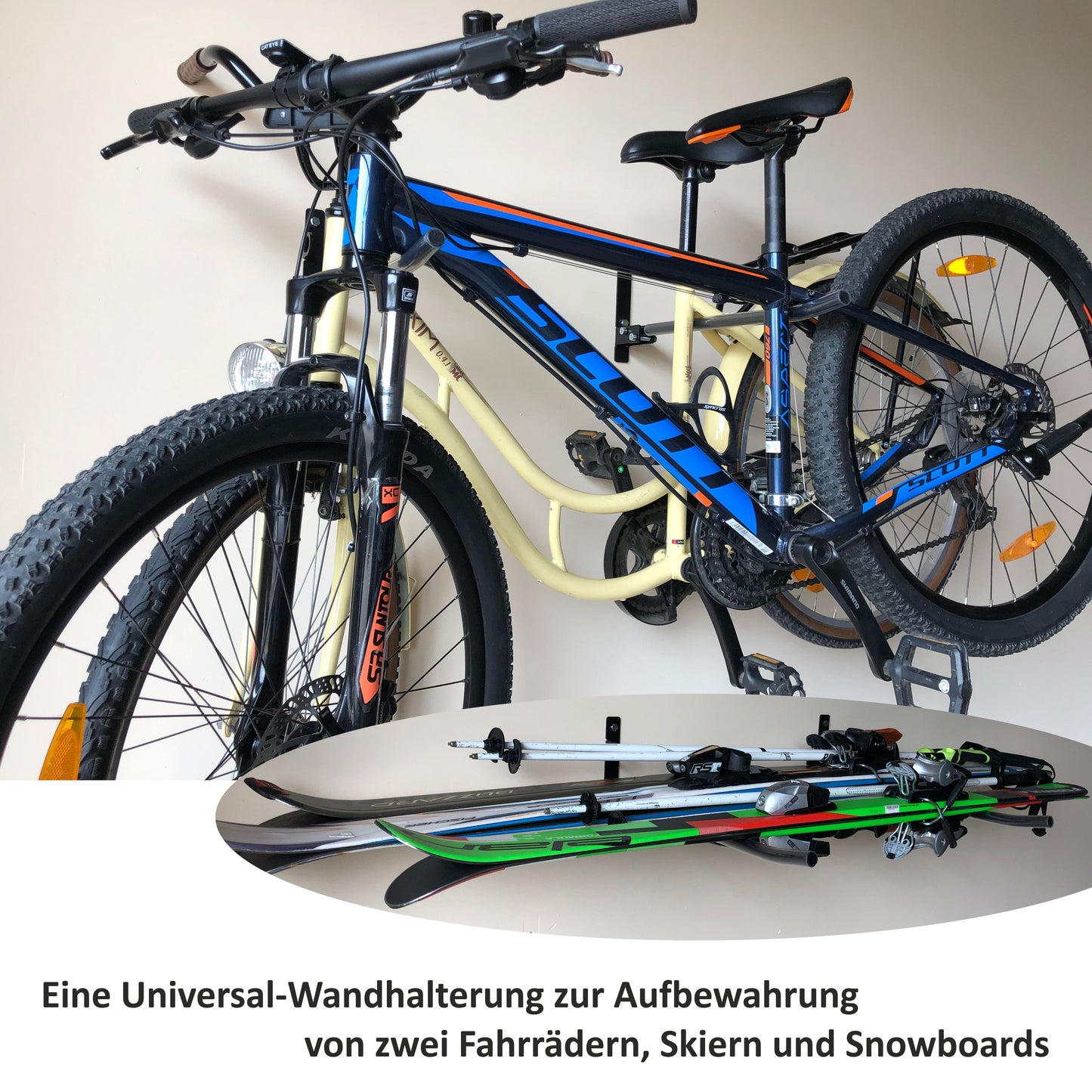 DOPP-1 - Wall mount for storing two bicycles, skis and snowboards